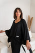 Women summer 3 piece pajama set  Black Top + Black kimono & Pants